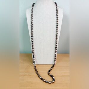 Freshwater Oil Slick Black Peacock Pearl Necklace Opera Flapper 44 Inch